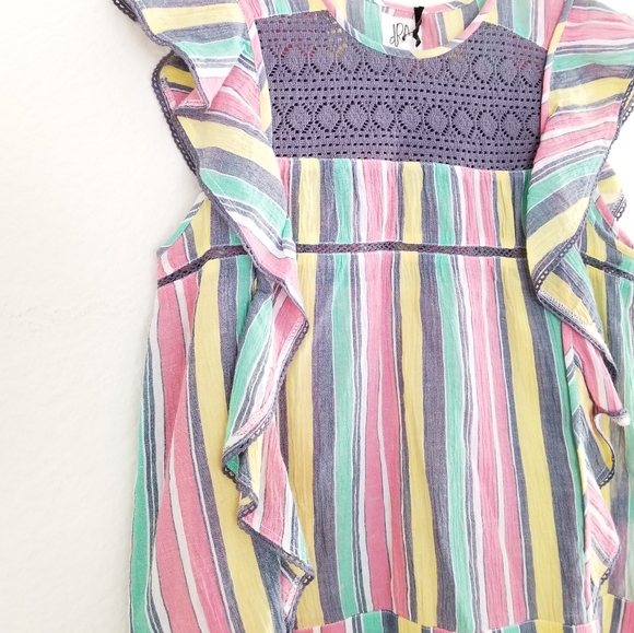 DRA Los Angels Marie Crochet Ruffled Striped Top Pink Gray Size S Small - Picture 2 of 4